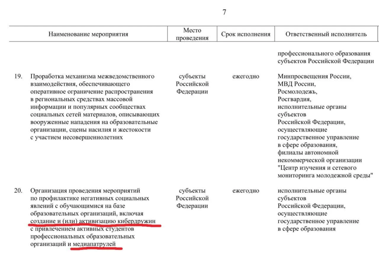 Предлагается привлечь учащихся профессиональных образовательных организаций к выявлению «негативного» контента в соцсетях; развёртывание инициативы намечено до 2030 года.