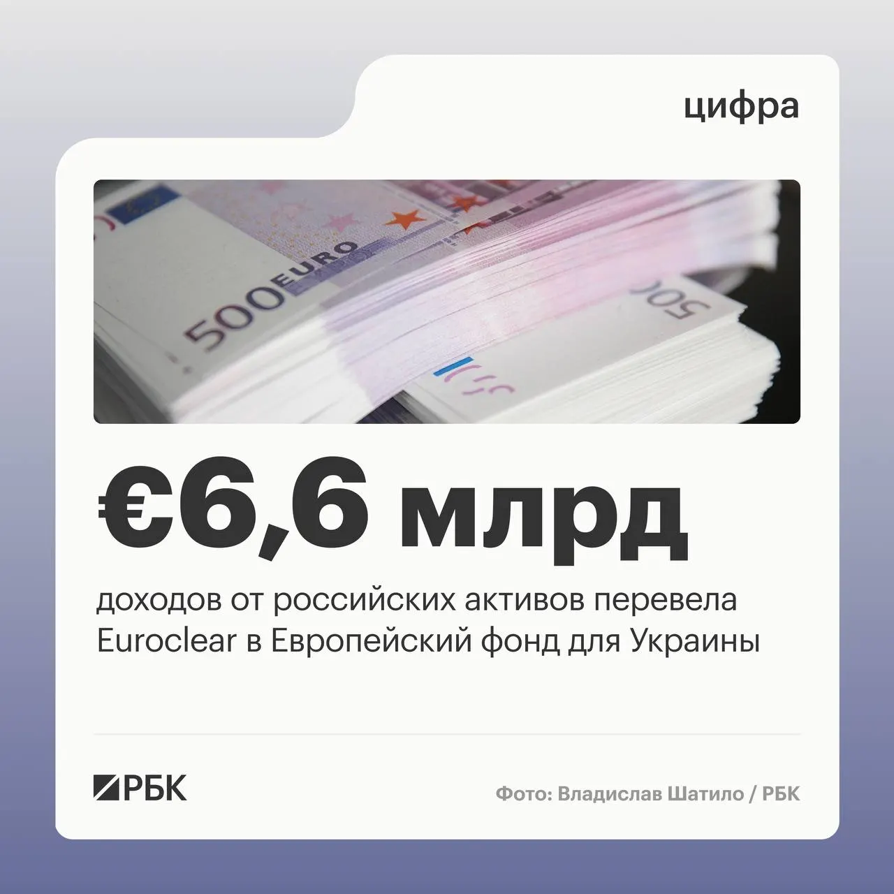 В квартальном отчёте Euroclear говорится, что в пользу Украины переведены €6,6 млрд доходов; следующий платёж в размере €1,4 млрд ожидается в июле 2026 года.