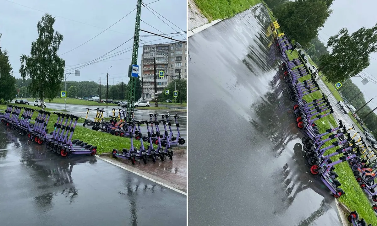 Жители Петрозаводска отмечают большое количество электросамокатов на тротуарах и сообщают, что один из аппаратов ударил током собаку; парковку позднее убрали.