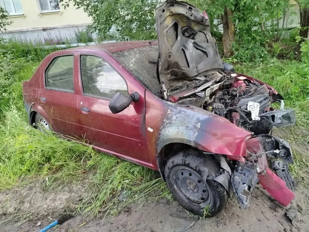 Сегодня примерно в 15:40 на дороге к станции Надвоицы в Карелии Renault Logan вылетел в кювет, врезался в дерево и загорелся; водитель погиб, пассажир госпитализирован.