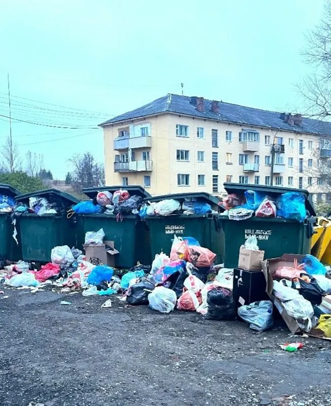 В городе Кондопога контейнерные площадки переполнены, мусор не вывозят уже два дня после утраты региональным оператором статуса.